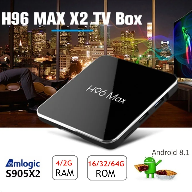 

H96 Max X2 Smart TV Box Android 8.1 Amlogic S905X2 Quad Core 2G/4G RAM 16G/32G/64G ROM 2.4G+5.8G WiFi Set Top Box BT 4K H.265
