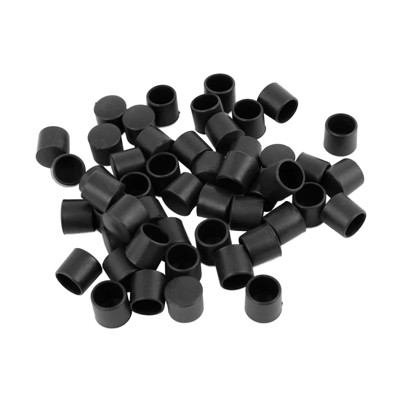 

50 Pcs Black Rubber PVC Flexible Round End Cap Round 12mm Foot Cover