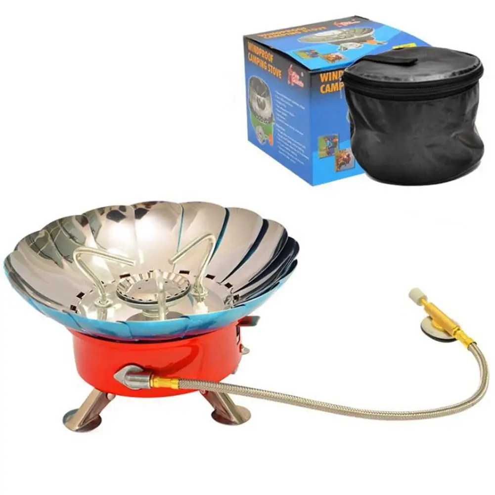 

Mounchain Outdoor One-piece Gas Stove Portable Windproof Lotus Burner Camping Picnic Trip Long Flat Gas Stove Cookers