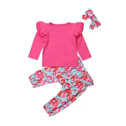2018 детская одежда для новорожденных девочек костюм 3 шт. Фламинго наряды футболка с длинными рукавами и брюки комплект осень хлопок Новая