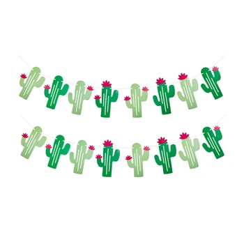 

6 Set 48 Pcs Paper Banner Hawaiian Themed Cactus Shaped Decorative Flag Party Bunting for Summer Tropical Party Decoration