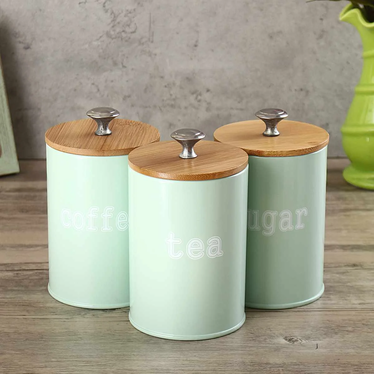3Pcs Tea Coffee Sugar Storage Jars Food Storage Iron Jars Moisture