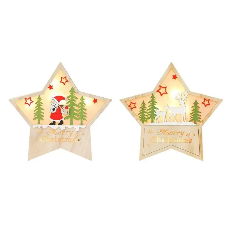 

Five Point Star Wood Ornaments Luminous Santa Claus Pendant Christmas Decor