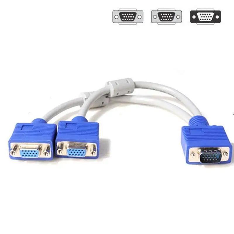 

VGA Monitor Y-Splitter Cable VGA 1 Male to Dual 2 VGA Female Adapter Computer Converter Video Cable for Screen Duplication
