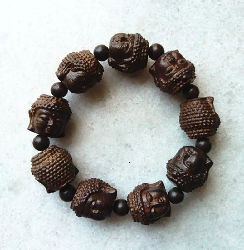 

chinese handcareved Natural Wood Bracelet with Buddha head Beads