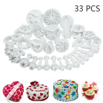 

33 Pcs Flower Fondant Cake Decorating Tools Plunger Candy Sugarcraft Flower Cutter Mold Home Kitchen Cookies Cake Baking Tool