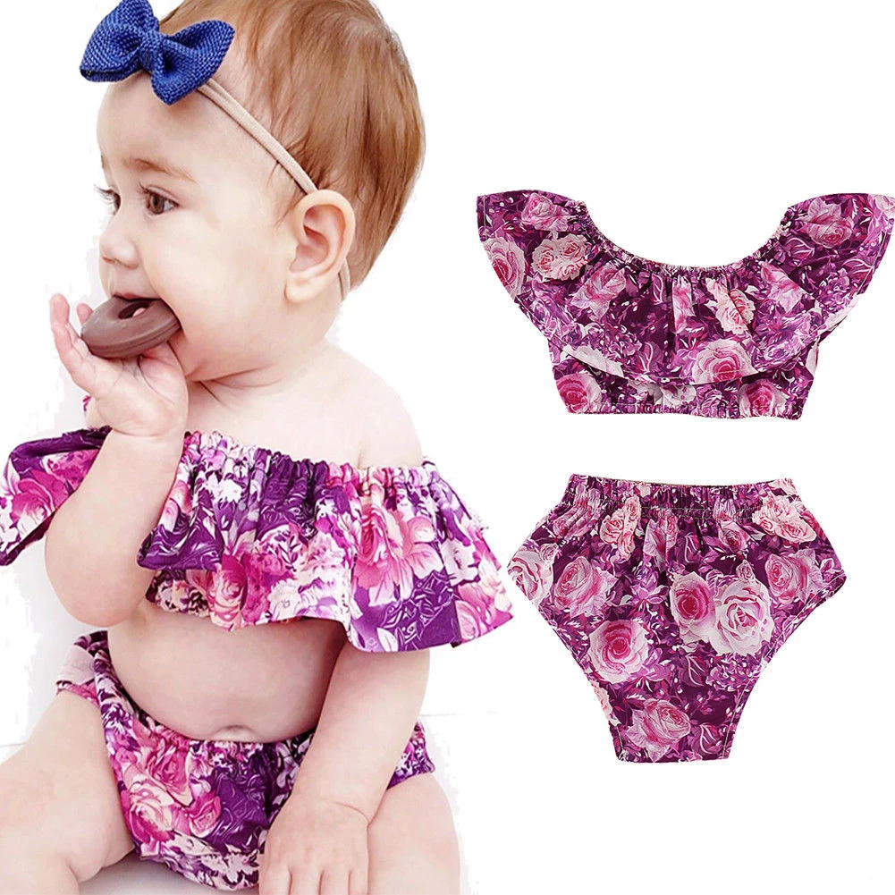 Cute New Arrivals 2Pcs Newborn Kids Baby Girls Floral Tube Tops+Short