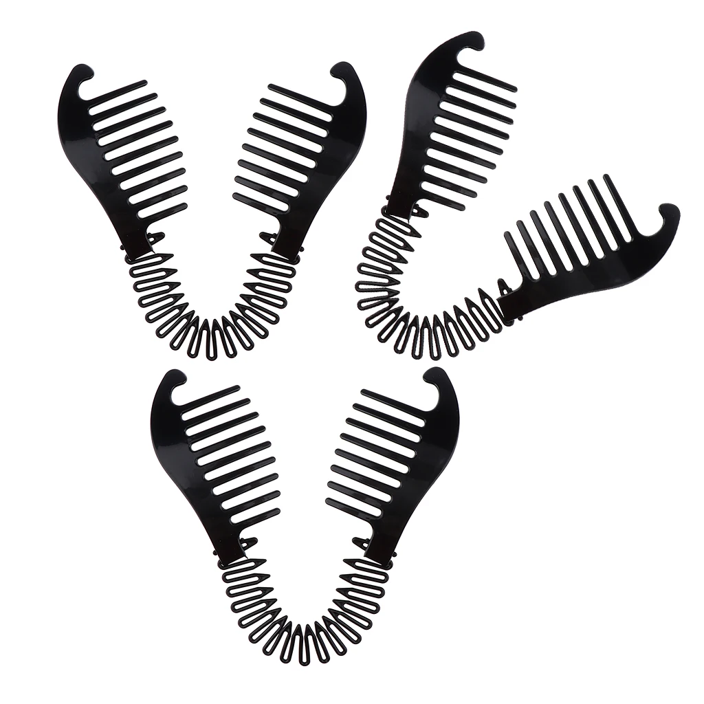 

Black/Brown 6.3x2.8 inch Banana Clip Hair Clincher Interlocking Two Sides Hair Comb Strong Interlocking Teeth Flexible