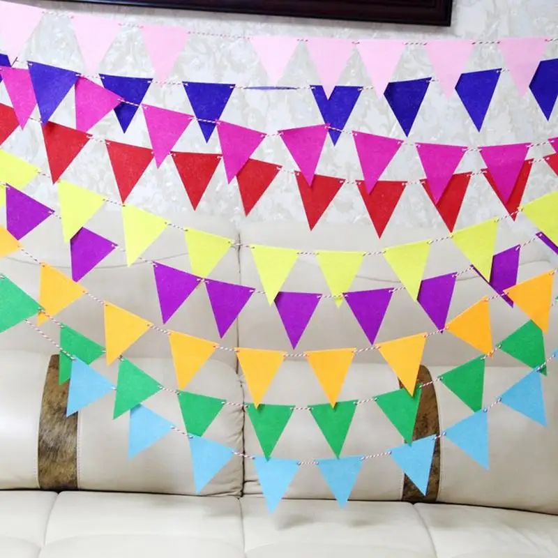 

12PCS Triangle Flag Decoration Garland Small Bunting Color Non-Woven Fabric Bunting Paper String Banners Party Supplies