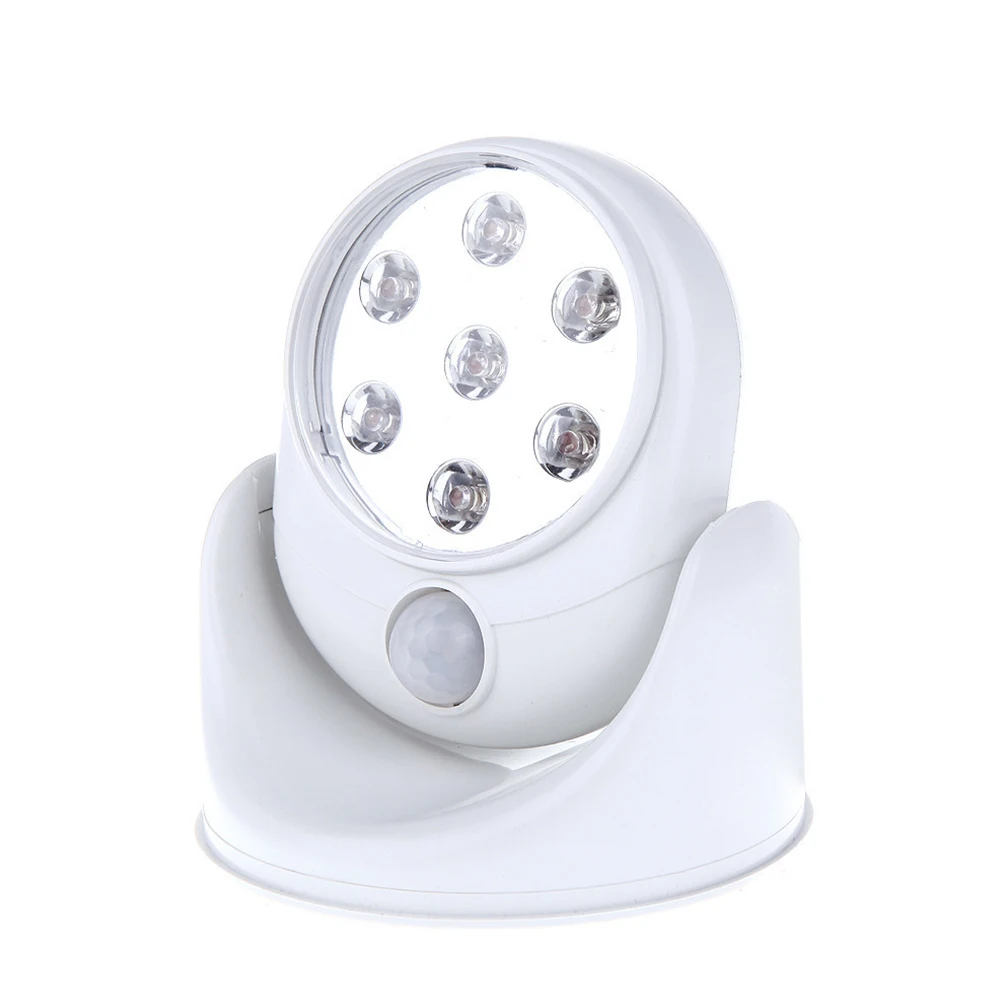360 Degree Rotation Indoor/Outdoor 7 LEDs Wall Lamps 6V Cordless Motion Activated Sensor Light Lamp White Porch Light