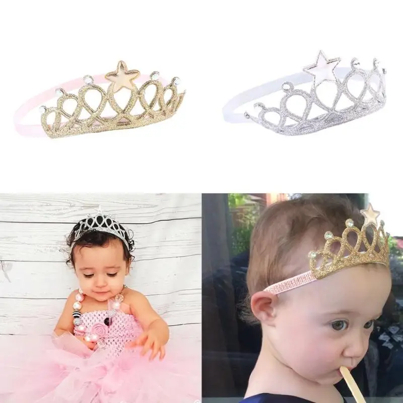

Baby Star Crystal Crown Headband Soft Elastic Fiber Girl Hair Band Headwear For Baby Girls Hair Accessories Christmas Gift