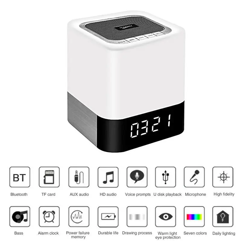 

Multifunction Bluetooth Speaker Smart Card Audio Bedside Lamp Colorful Touch Sensor LED Alarm Clock Table Lamp Night Light
