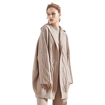 

Cashmere hooded Long Cardigan 2018 Autumn And Winter New arrival loose Knitting sweater loose knitted coat woman 3128