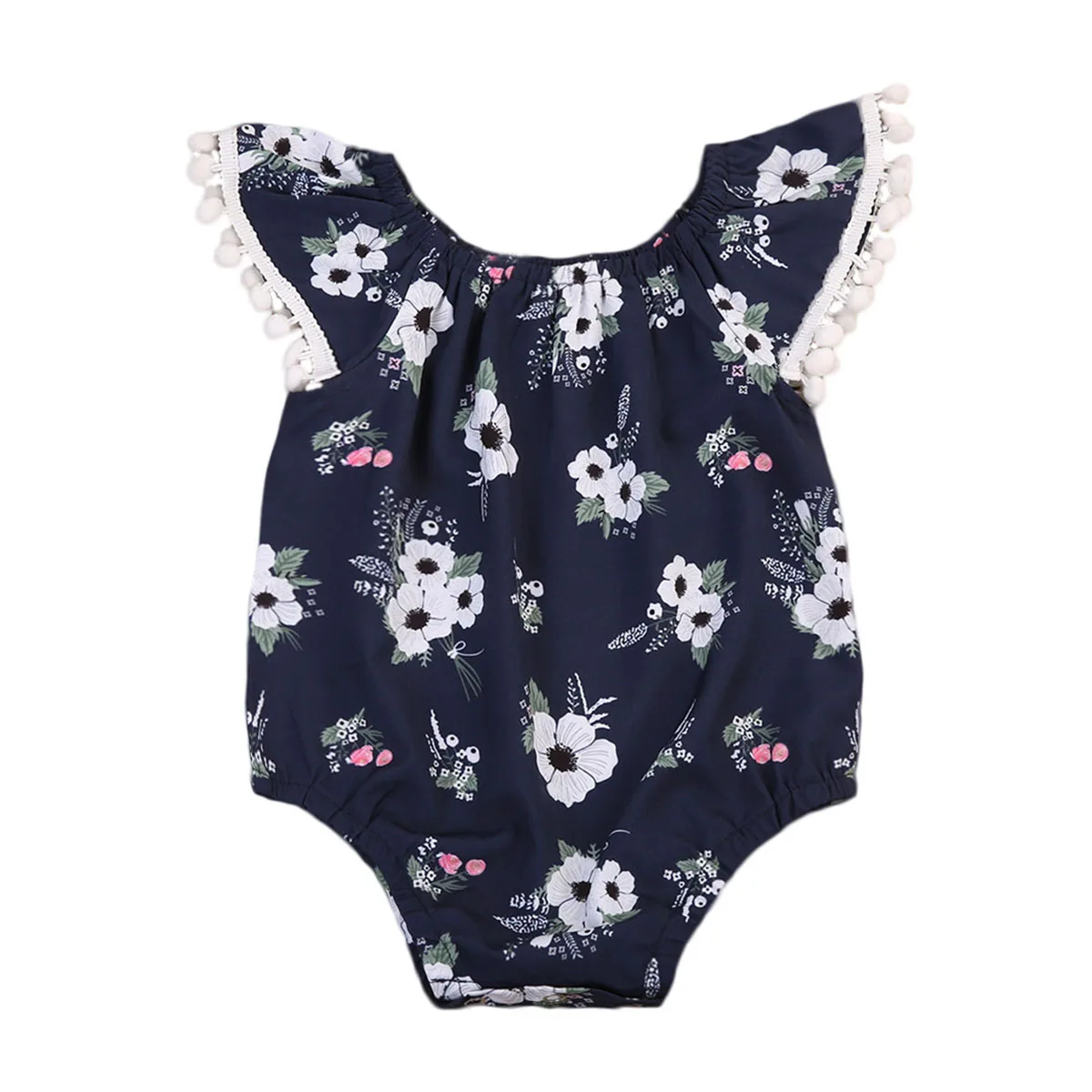 2019 Одежда для новорожденных и маленьких девочек, милый кружевной комбинезон с рукавами-крылышками и кисточками, комбинезон с цветочным