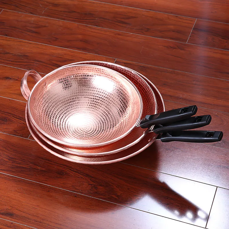 

Chinese copper fried thickening fried vegetable pot purple copper wok glass lid household anti-scalding handle gas cooker