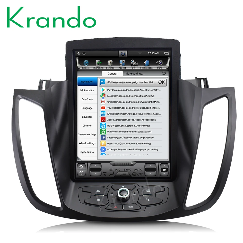 Best Krando Android 8.1 10.4" Tesla Vertical car radio gps multimedia player for ford Kuga Escape 2013-2017 navigation system 4