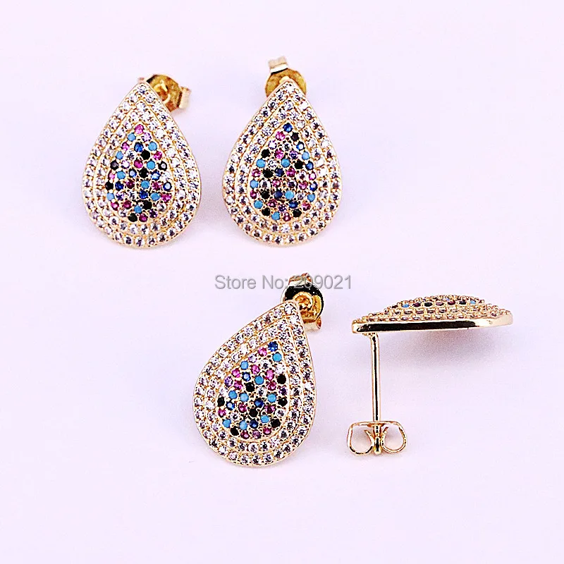 

6Pairs Fashion Drop Shape Cubic Zirconia Stud Earrings, CZ Micro Pave Elegant Jewelry Earrings For Women