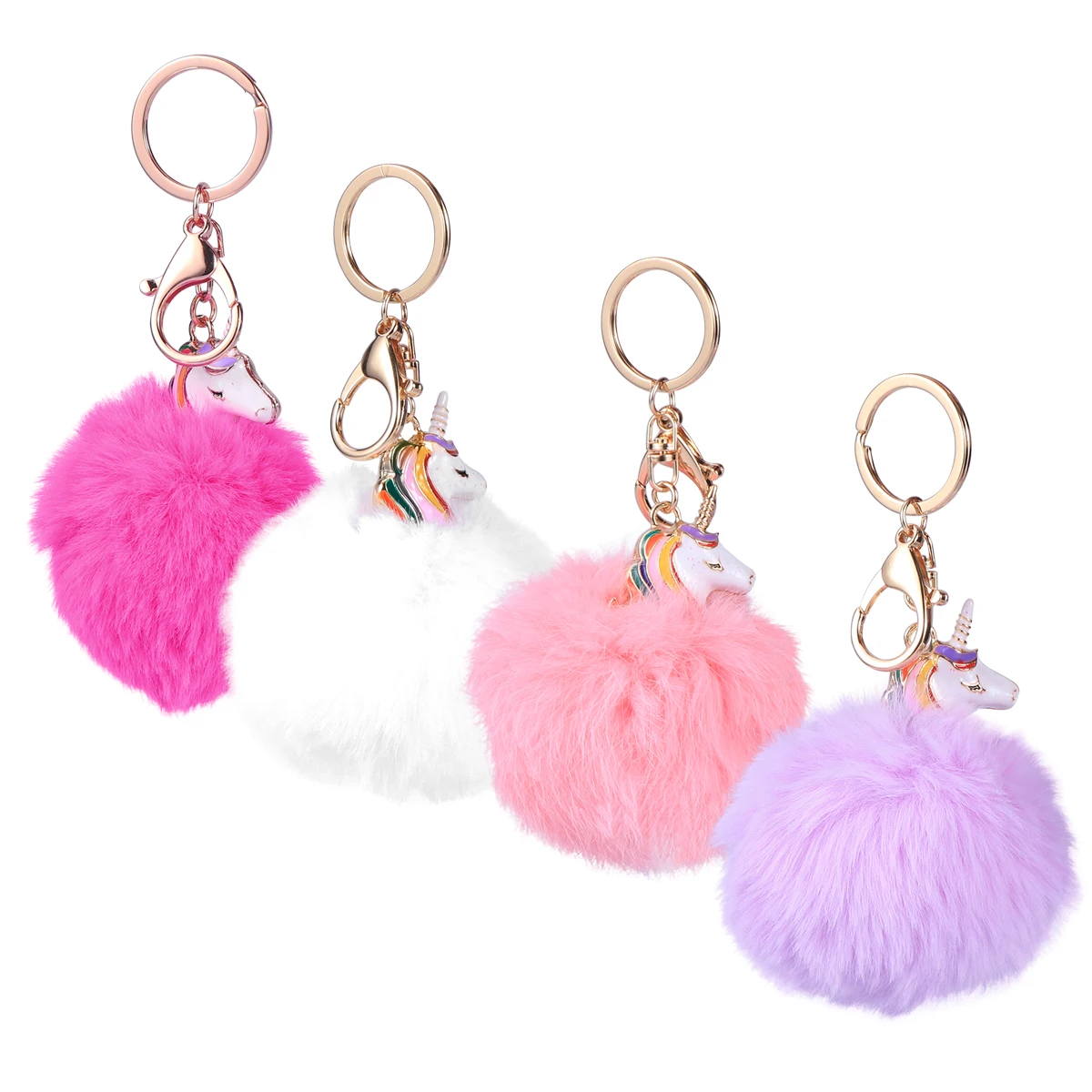 1pc Unicorn Keychain Pompom Hanging Plush Keyring Cute Creative Decor For Key Bag Car Gift Women Girls Ladies Bags | Автомобили и