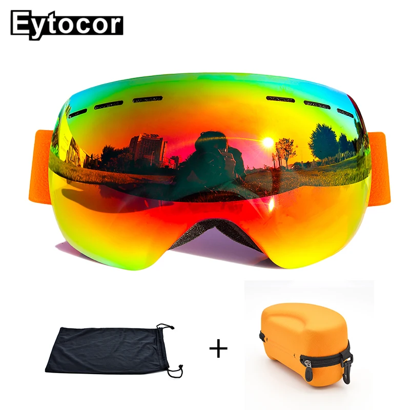 EYTOCOR UV400 ТПУ Рамка магнитные лыжные очки с быстросменными линзами зеркальное