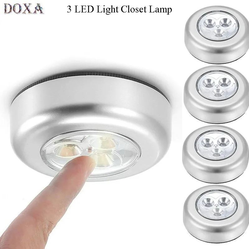 3 LED Light Silver Closet Cabinet Lamp Battery Powered Wireless Stick Tap Touch Push Security Home Kitchen Bedroom Lighting 1Pcs | Лампы и