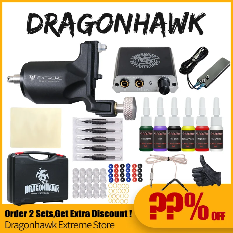 

Complete Tattoo Machine Kit Set Rotary Machine 6 Colors Pigment Sets Power Tattoo Grips Kits Carrier Box Permanent Makeup