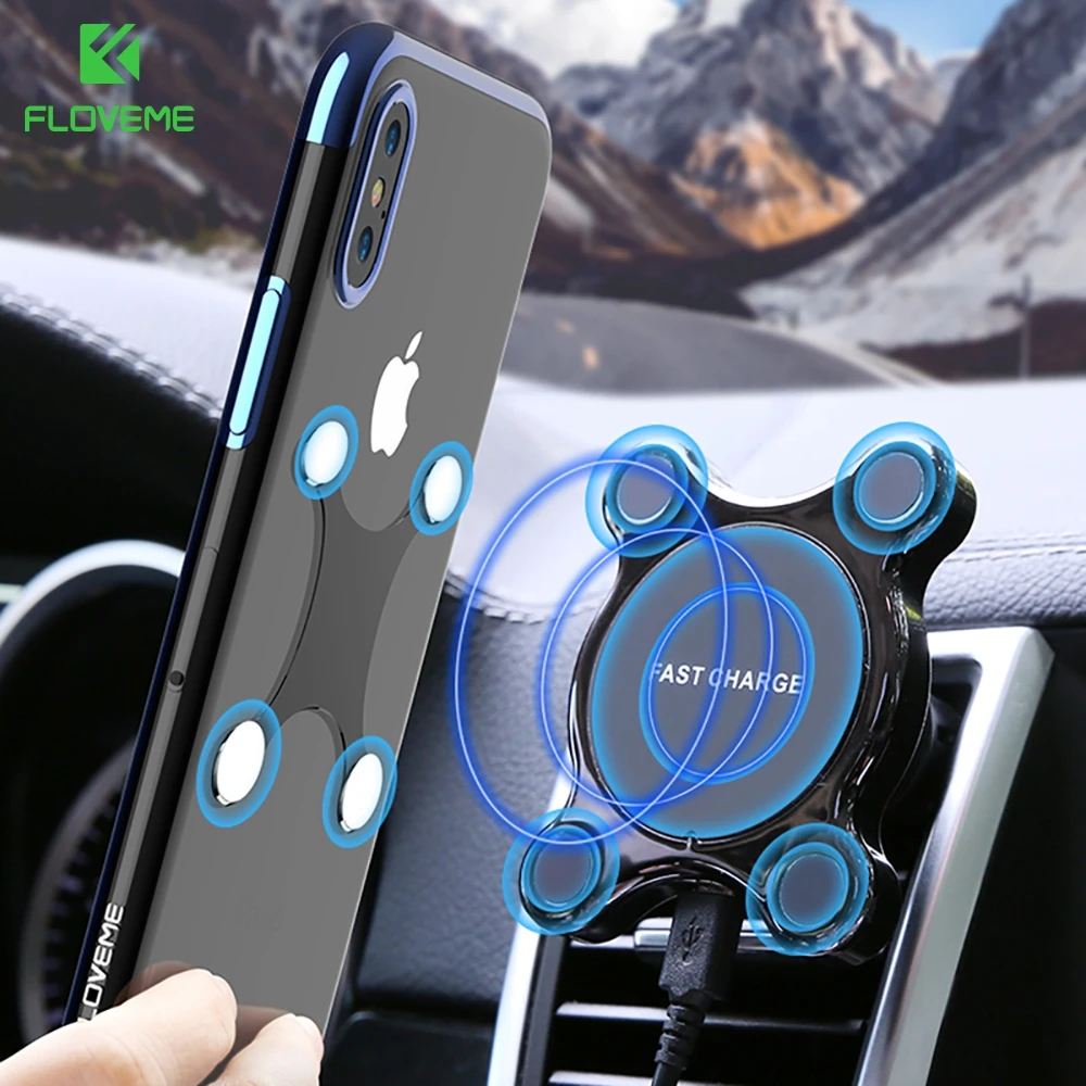 FLOVEME Fast Qi Wireless Charger For iPhone 8 X XR XS Max Car Phone Holder For Samsung S8 S9 Note 8 9 10W Wireless Car Charger 