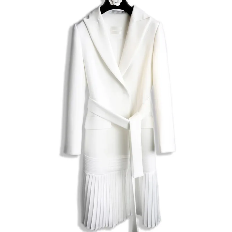 Blanc vent Bandage Hem Sispell Nouveau Vêtements Revers Élégant 2019 White Manteaux Plissé Automne Tranchée Femmes Printemps Pour Coupe Ok8X0Pnw