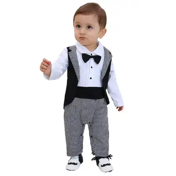 

Baby Gentleman Tuxedo Romper Infant Suit Necktie Newborn Boys Party Clothes
