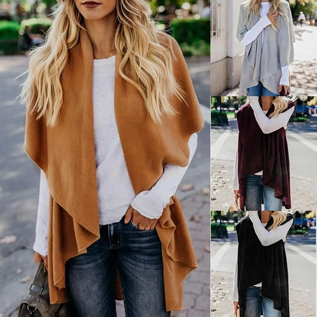 

Women Casual Open Neck Sleeveless Solid Irregular, Irregular Spring, Autumn Cardigan Coat