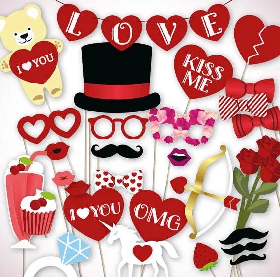 

35pcs Valentine's Day Photo Props LOVE Set bunting LOVE photo booth props Moustache props