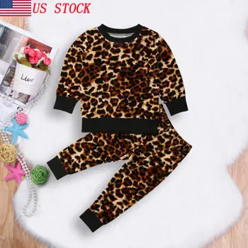 

US Newborn Baby Girls Leopard print Outfit Clothes Tops+Pants 2Pcs Set Tracksuit