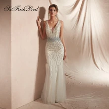 Vestido Lentejuelas Fiesta, v-образный вырез, бисер, Русалка, тюль, элегантные, длинные, формальные, для женщин, вечерние платья, новинка, для выпускного вечера, вечерние платья, платье