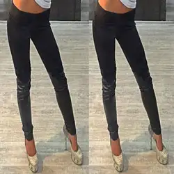Новинка 2019 года для женщин обтягивающие штаны эластичные, высокая посадка джинсы для карандаш Тканые кожа кружево Длинные мотобрюки