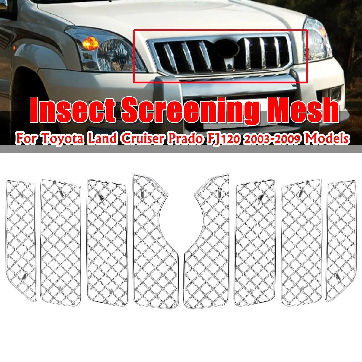 

8Pcs/Set Car Front Insect Screening Mesh Net Grille For Toyota Land Cruiser Prado For FJ 120 2003 2004 2005 2006 2007