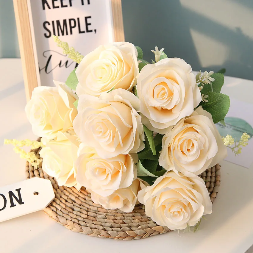 Fiori di rosa in seta artificiale stelo singolo una rosa finta realistica per bouquet da sposa composizioni floreali decorazione pezzi Bianco | Leroy Merlin