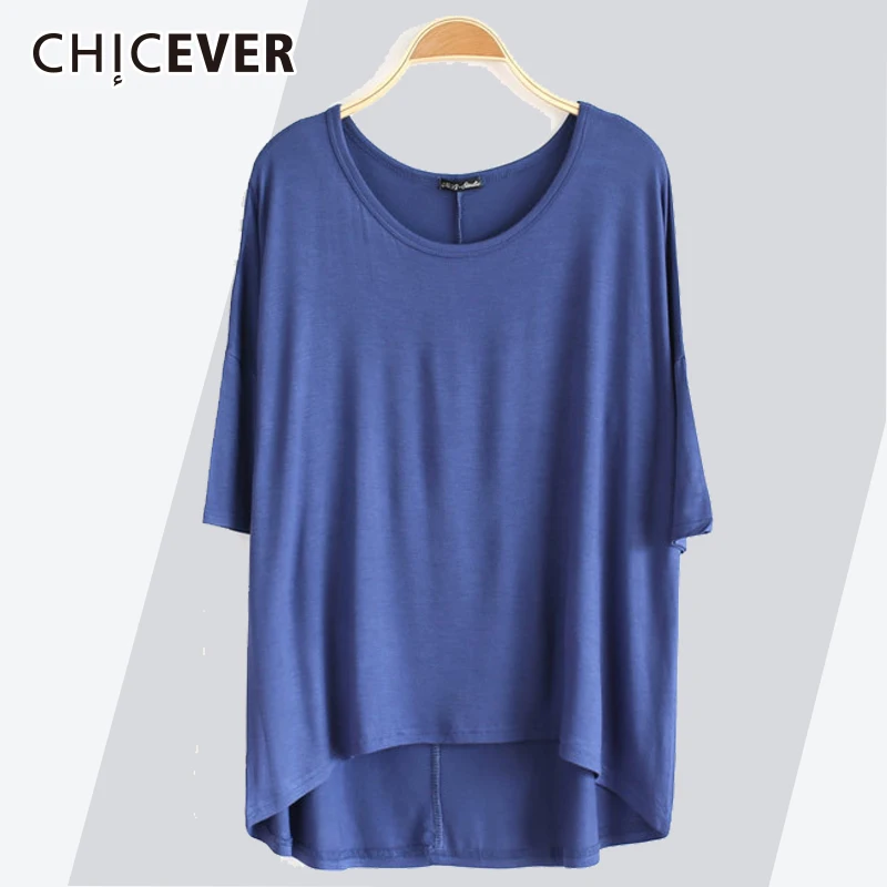 

CHICEVER T-shirts for women 2019 O Neck Three Quarter Batwing Sleeve Irregualr female T-shirt Summer Top Casual Clothes Fashion
