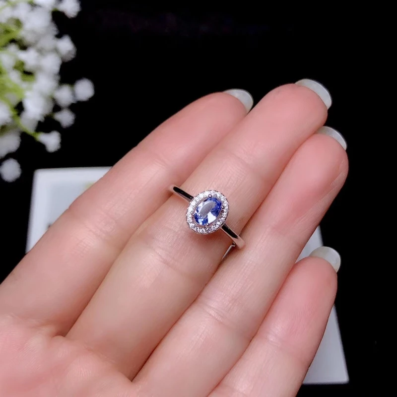 Oval Cut 6*4mm Natural Tanzanite Gemstone Ring Solid 925 Sterling Silver Rings For WomenWedding Engagement Band Fine Jewelry