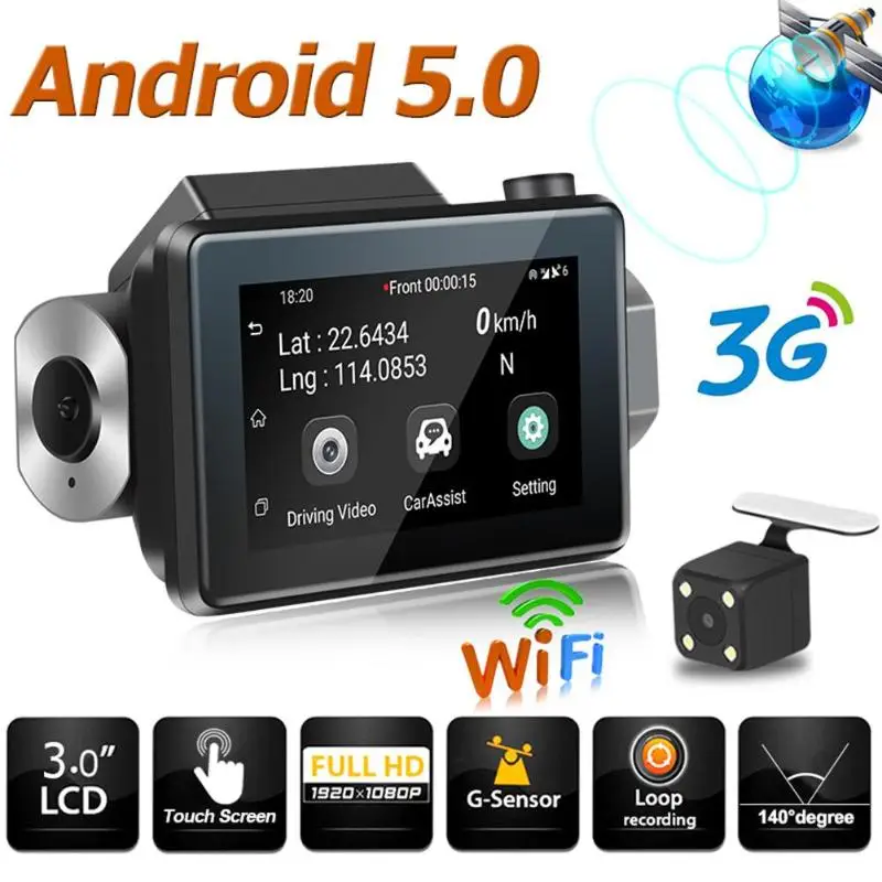 

Phisung K9 Android 5.0 Car DVR Camera GPS Logger 3G WiFi Dual Lens Dash Cam 3in Touch Screen Auto Dashcam w/ TF Card Slot WDR