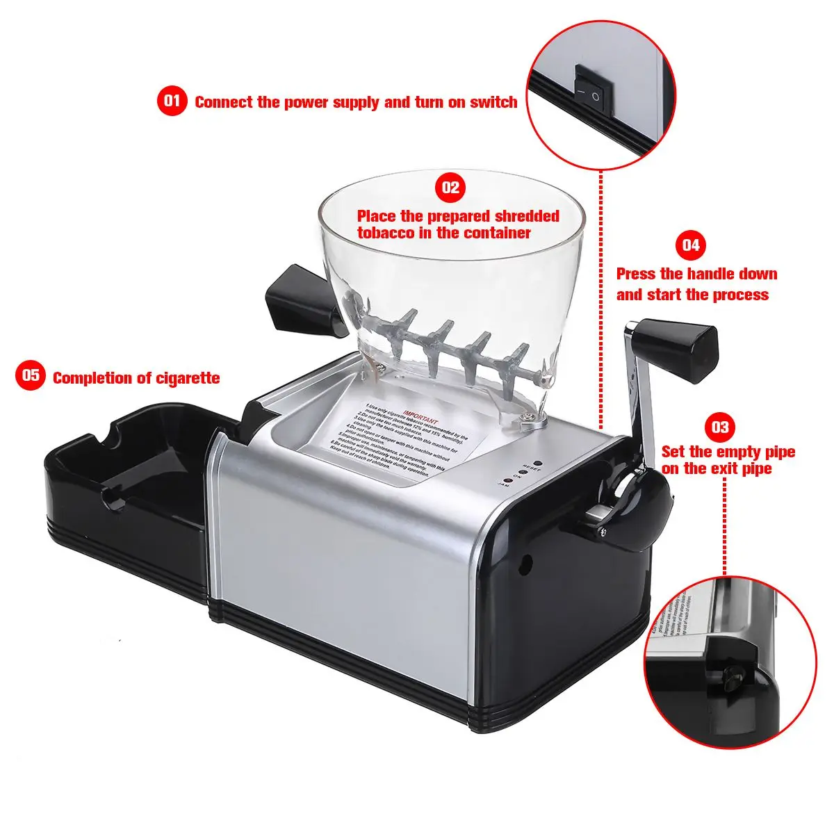  220V Electric Automatic Making Rolling Cigarette Machine Tobacco Roller Maker Inject 8mm Tube Porta