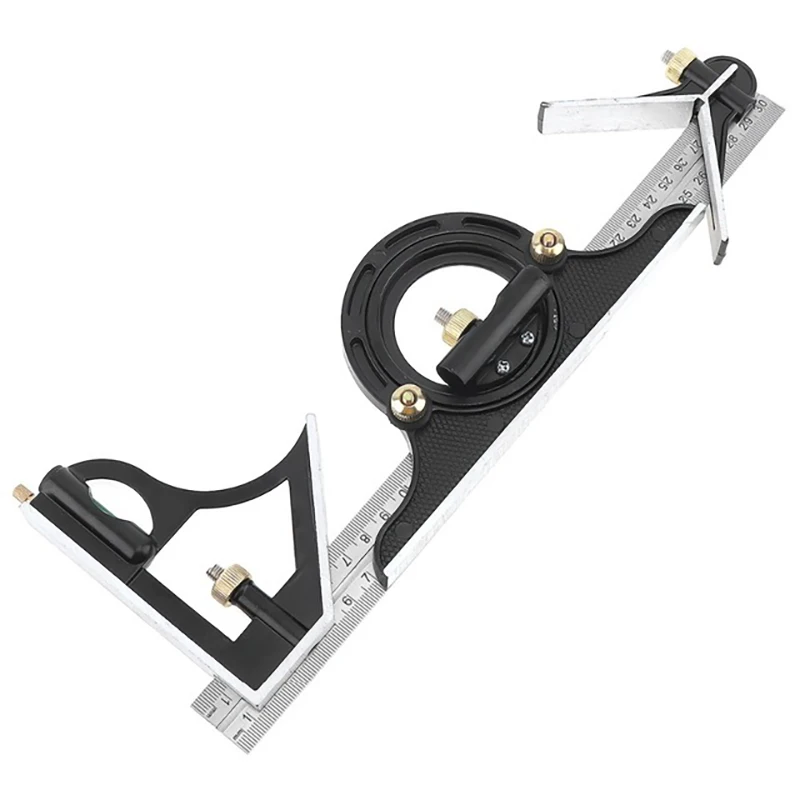 

3 In 1 Adjustable Ruler Multi Combination Square Angle Protractor 12'' Universal Ruler Right Angle Measuring Set Tools