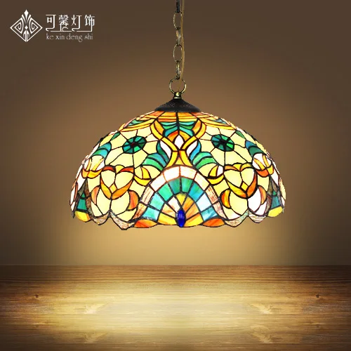 

16inch Tiffany Europe Style Baroque Bohemia Pendant Light Stained Glass Bedroom Dining Room Kitchen Hanging Light E27