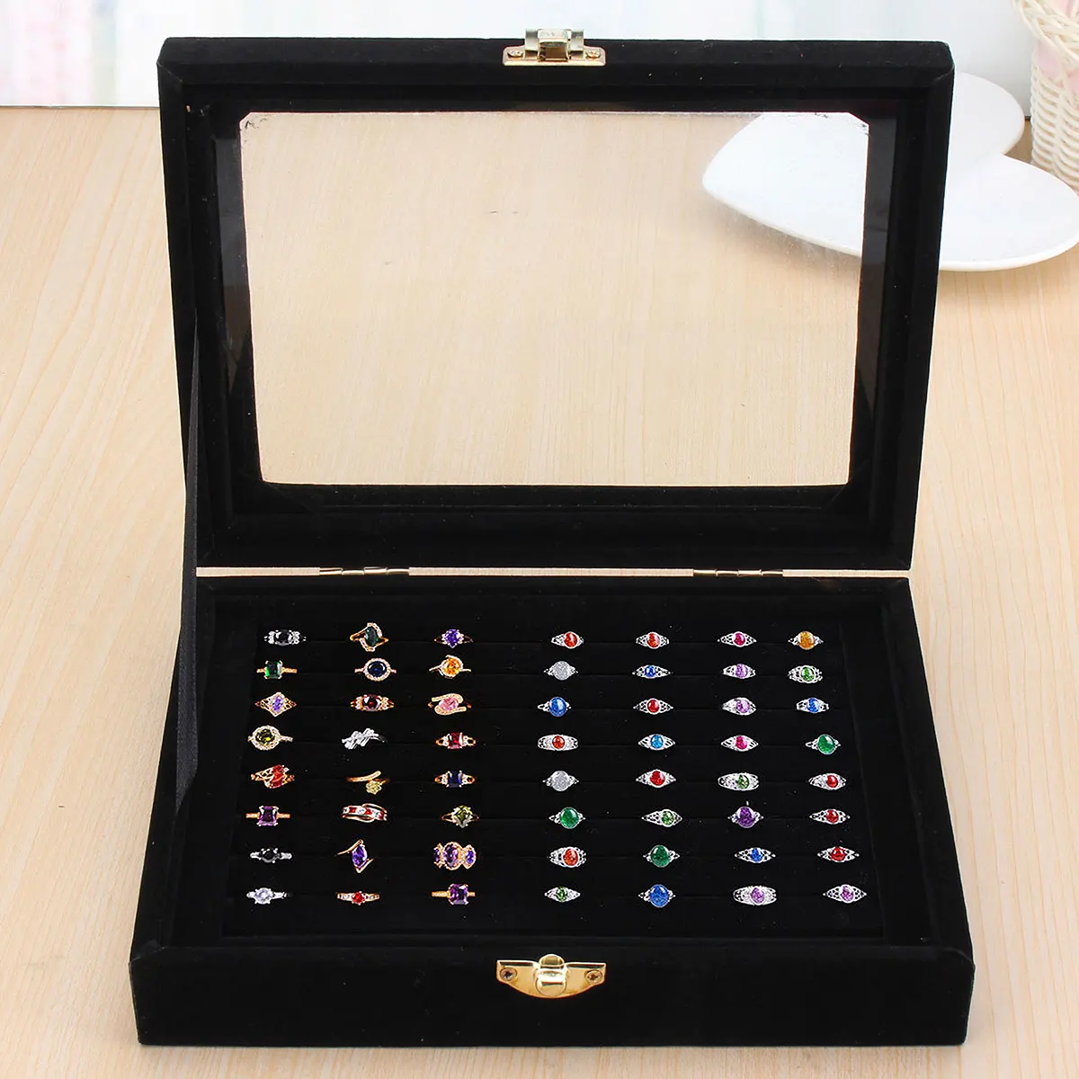 

Portable Jewelry Ring Earring Insert Display Packaging Organizer Box Wooden Flat Stackable Tray Holder Storage Showcase