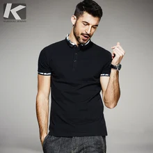KUEGOU, летняя хлопковая черная рубашка поло в стиле пэчворк, Мужская модная приталенная рубашка с коротким рукавом, брендовая мужская одежда, топ 1545