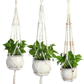 

Macrame Plant Hanger Kit,3 Pack Wall Ceiling Hanging Planters Jute Rope Basket Holder For Indoor Outdoor Succulent Potted,Vine