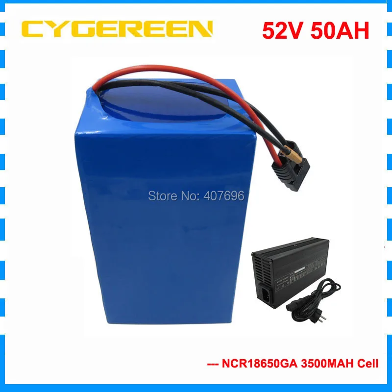 

3500W 52V 50AH Electric bike battery pack 51.8V 50AH li-ion battery use NCR GA 3500mah cell 70A BMS with 58.8V 5A Charger