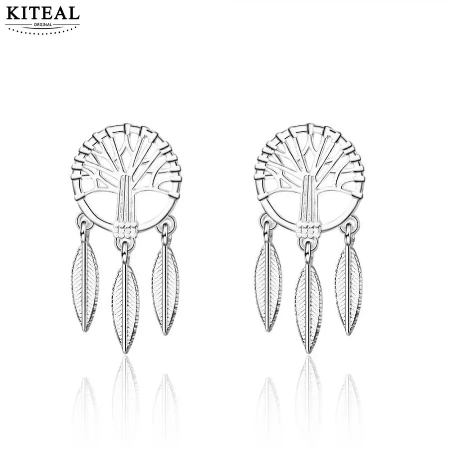 

KITEAL 925 Xmas Gift silver silver plated earrings Lady catch dream catcher tree of life earing sand flower Factory Wholesale