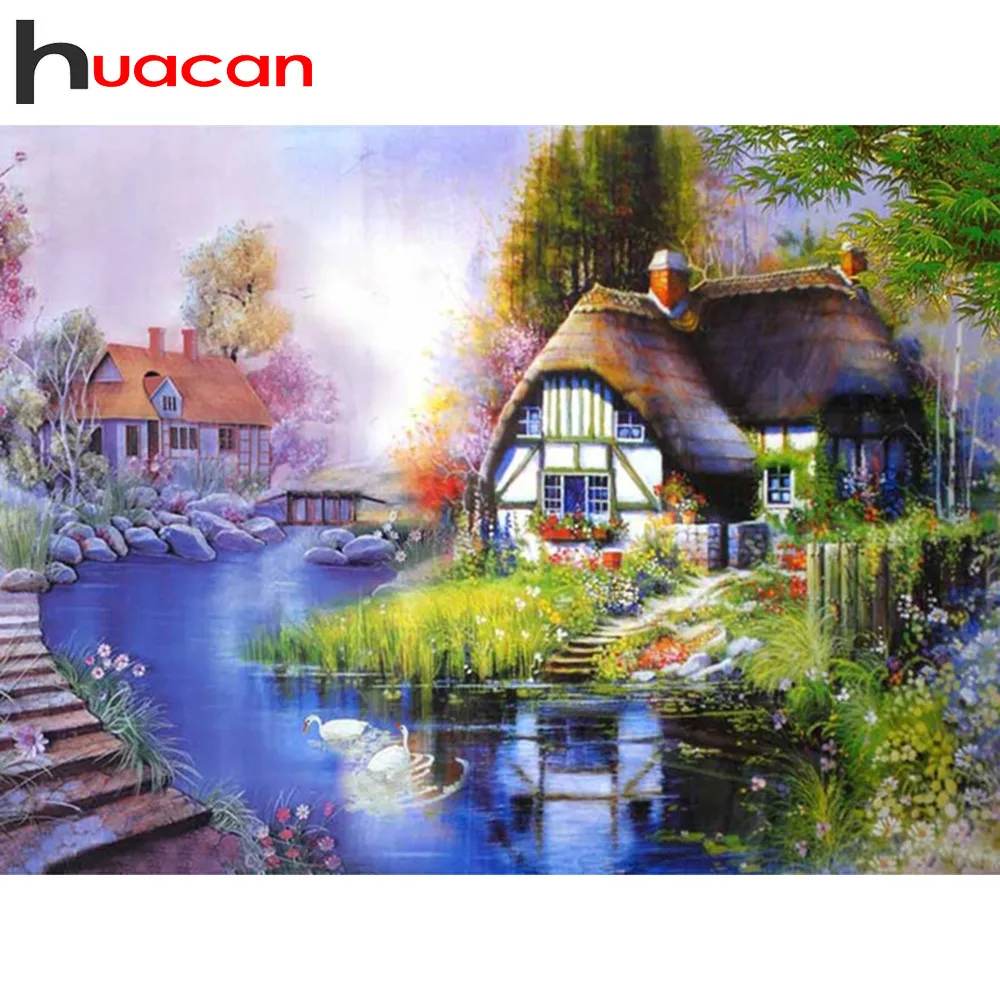 

Huacan Diamond Embroidery Landscape Full Square Rhinestone Village 5D DIY Diamond Painting Cross Stitch Mosaic Decor Home Gift