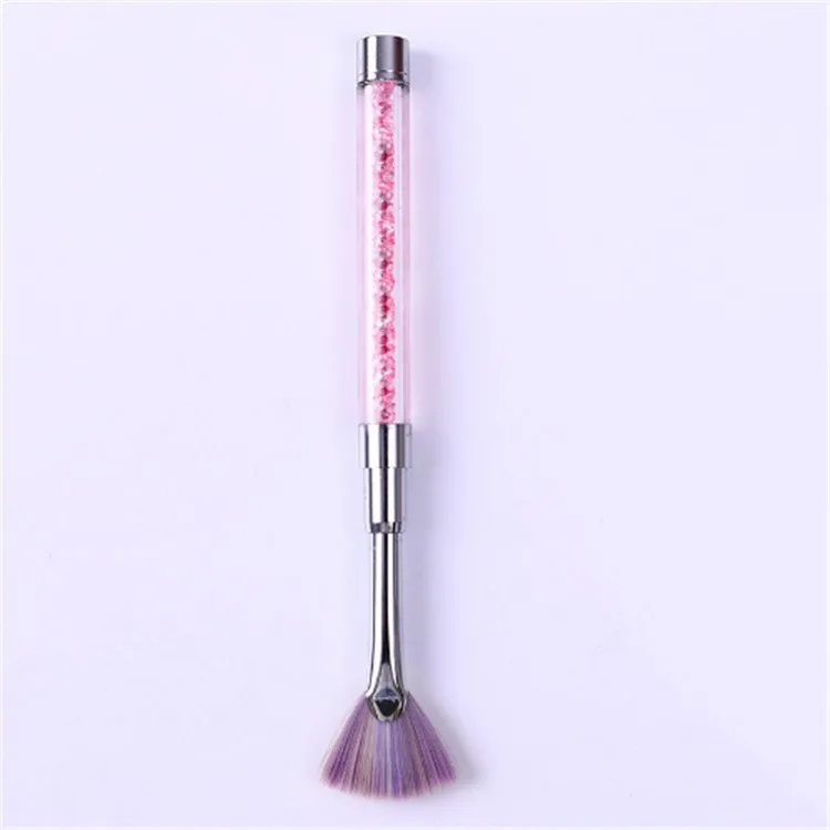 

1PC Fan Shape Nail Cleaning Brush Gradient Pink Rhinestone Handle Dust Glitter Powder Remover Pen Manicure Nail Art Brush Tool