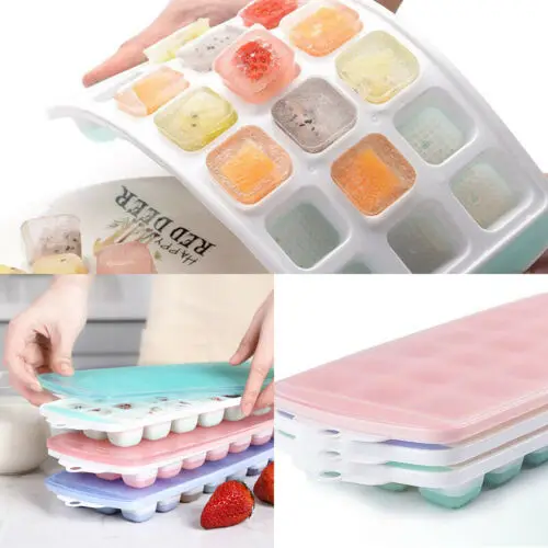 

21 Grids Ice Cube Tray Frozen Cubes Tray Silicone Ice Maker Mold with Lids Hot