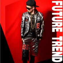 S-5XL! горячие бар ночной клуб мужская певица DG DJ серебро PU кисточкой сплайсинга крутая кожаная куртка шорты набор сценические костюмы